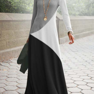 Crew Neck Casual Color Block Dress, Maxi Dresses, Roselinlin - Online Catalog