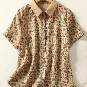 Loose Cotton-Blend Shirt Collar Casual Blouse, Blouses & Shirts, Roselinlin - Online Catalog