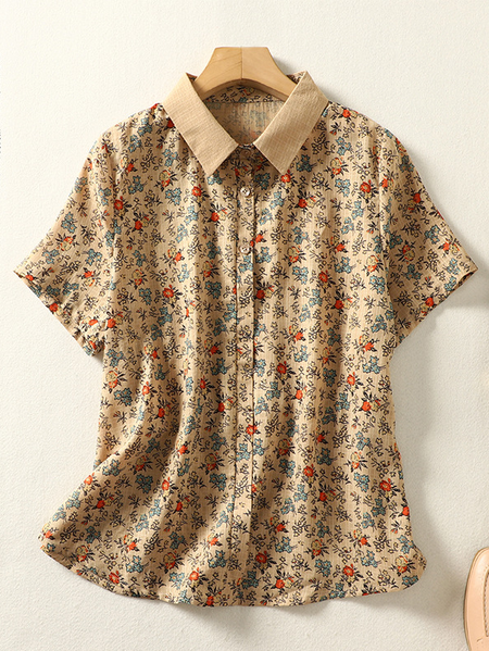 Loose Cotton-Blend Shirt Collar Casual Blouse, Blouses & Shirts, Roselinlin - Online Catalog