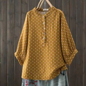 Plaid Half Open Collar Casual Cotton Blouse, Blouses & Shirts, Roselinlin - Online Catalog