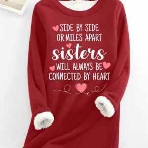 Women's Funny Word Side By Side or Miles Apart Crew Neck Simple Text Letters Sweatshirt, Hoodies&Sweatshirts, Lilicloth.com