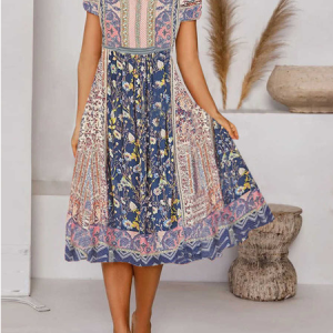 Vacation Crew Neck Cotton Blends Short sleeve Knit Dress, Midi Dresses, Roselinlin - Online Catalog