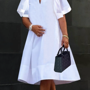 Loose Others Urban Short Sleeve Plain Midi Dress, Midi Dresses, color:White|size:XXL, Stylewe