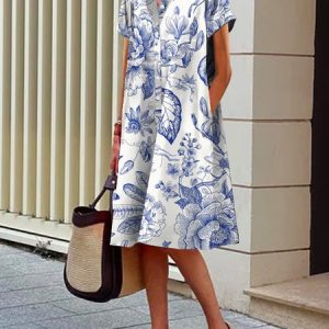 Plants Urban Printing Shirt Dress, Midi Dresses, color:As Picture|size:XXL, Stylewe