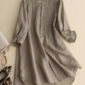 Stand Collar Loose Casual Cotton-Blend Dress, Midi Dresses, Roselinlin - Online Catalog