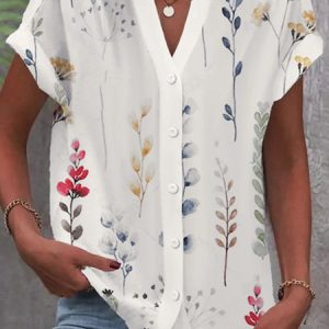 Floral Casual V Neck Blouse, Blouses & Shirts, Roselinlin - Online Catalog