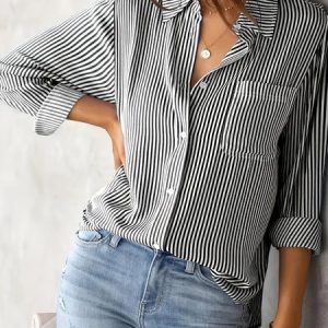 Casual Loose Striped Shirt Collar Blouse, Blouses & Shirts, Roselinlin - Online Catalog