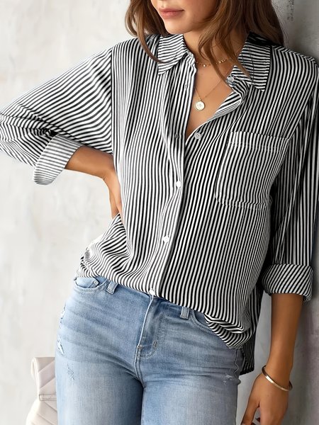 Casual Loose Striped Shirt Collar Blouse, Blouses & Shirts, Roselinlin - Online Catalog