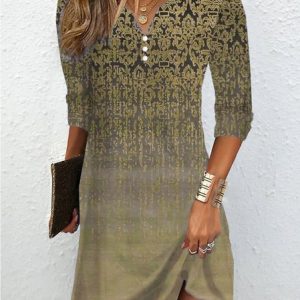 Loose Ethnic Casual V Neck Dress, Dresses, Lilicloth.com