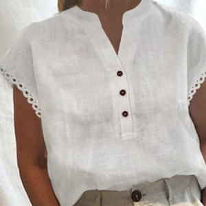 Women's Short Sleeve Blouse Summer Plain Cotton V Neck Daily Going Out Simple Top White, JustFashionNow Blouses, color:White|size:XXL,