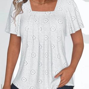 Plain Loose Casual Square Neck Blouse, Tees & T-shirts, Roselinlin - Online Catalog