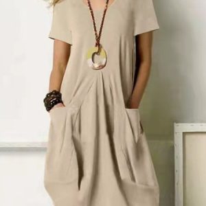 Plain Casual Loose Crew Neck Dress, Midi Dresses, Roselinlin - Online Catalog