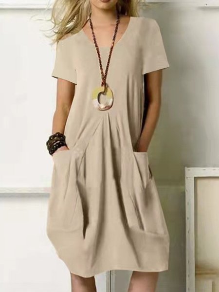 Plain Casual Loose Crew Neck Dress, Midi Dresses, Roselinlin - Online Catalog
