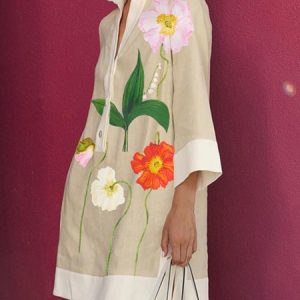 Vacation Floral Loose Daily Shirt Dress, Mini Dresses, color:As Picture|size:XXL, Stylewe