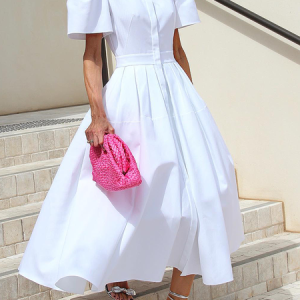 Elegant Stand Collar Plain Maxi Dress, Maxi Dresses, color:White|size:XXL, Stylewe