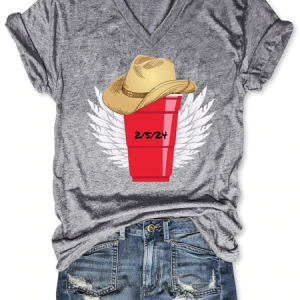 Women's Red Solo Cup Wings 2/5/24 Print Text Letters T-Shirt, T-shirts, Lilicloth.com