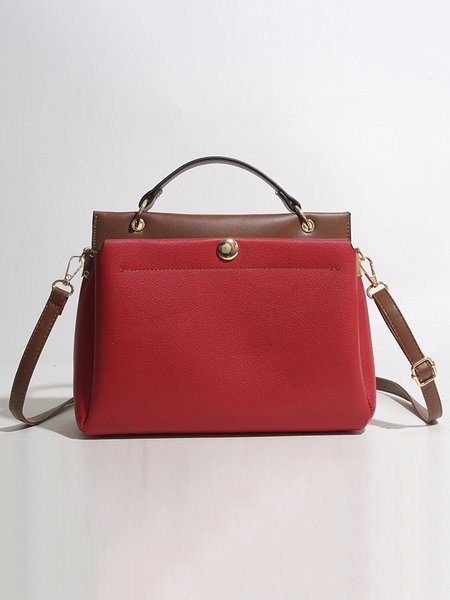Minimalist Large Capacity Color-block Tote Bag with Crossbody Strap, Bags, color:Red|size:One-size, Stylewe