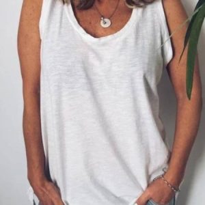 Sleeveless Cotton Crew Neck Plain Tank Top, Tank Tops & Camis, Roselinlin - Online Catalog