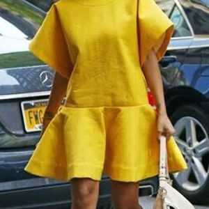 Crew Neck Loose Urban Short Sleeve Mini Dress, Mini Dresses, color:Yellow|size:XXL, Stylewe