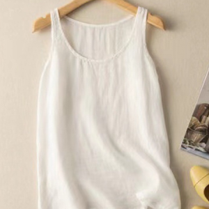 Crew Neck Plain Linen Style Tank Top, Tank Tops & Camis, Roselinlin - Online Catalog