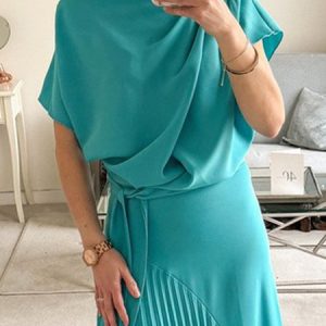 Urban Crew Neck Loose Plain Ruched Shirt, Blouses and Shirts, color:Blue|size:XXL, Stylewe