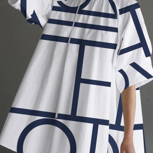 Loose Abstract Stand Collar Short Sleeve Vacation Shirt, Blouses and Shirts, color:white-blue|size:XXL, Stylewe