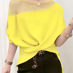 Plus Size Loose Casual Crew Neck Shirt, Plus Tops, color:Yellow|size:4X, Stylewe