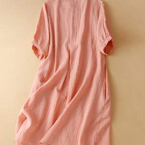 Stand Collar Simple Cotton-Blend Loose Linen Style Dress, Midi Dresses, Roselinlin - Online Catalog