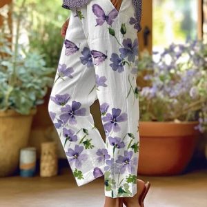Loose Casual Floral Pocket Stitching Pants, Pants, Roselinlin - Online Catalog