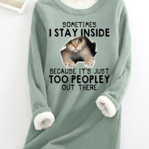Women's Funny Cat Letter Crew Neck Sweatshirt, Hoodies&Sweatshirts, Lilicloth.com
