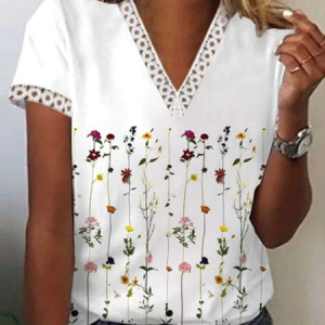 Regular Fit Casual V Neck Short Sleeve Top, Blouses & Shirts, Roselinlin - Online Catalog