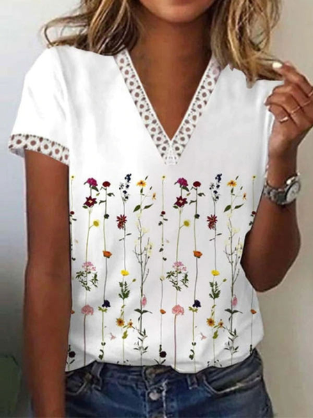 Regular Fit Casual V Neck Short Sleeve Top, Blouses & Shirts, Roselinlin - Online Catalog
