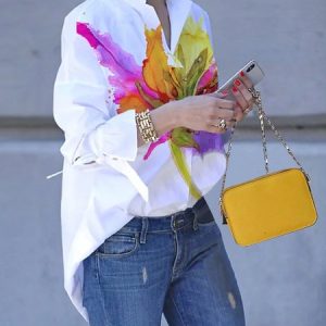 Shirt Collar Loose Urban Random Print Blouse, Blouses and Shirts, color:White|size:XXL, Stylewe