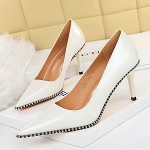 Minimalist Patent Leather Stiletto Heel Pumps, Heels, color:White|size:43, Stylewe