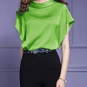Shawl Collar Elegant Plain Regular Fit Shirt, Blouses and Shirts, color:Green|size:XXL, Stylewe