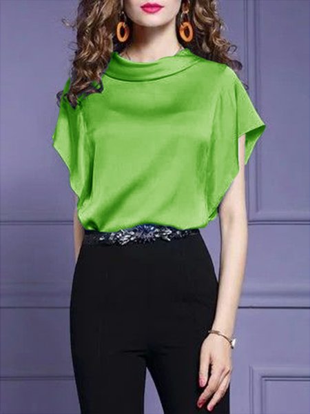 Shawl Collar Elegant Plain Regular Fit Shirt, Blouses and Shirts, color:Green|size:XXL, Stylewe