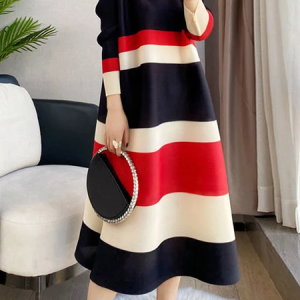 Loose Urban Crew Neck Three Quarter Sleeve Midi Dress, Midi Dresses, color:As Picture|size:XXL, Stylewe