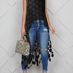 Casual Crew Neck Textured Loose Sleeveless Shirt, Blouses and Shirts, color:Black|size:XXL, Stylewe