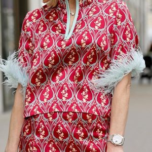 Stand Collar Elegant Random Print Regular Fit Shirt, Blouses and Shirts, color:As Picture|size:XXL, Stylewe