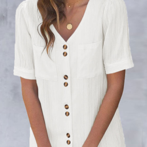V-neck Casual Loose Solid Color Short-sleeved Blouse, Blouses & Shirts, Roselinlin - Online Catalog