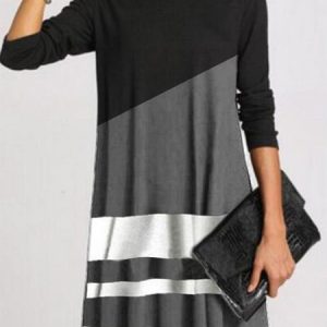 High Neck Loose Color Block Knitting Dress, Midi Dresses, Roselinlin - Online Catalog