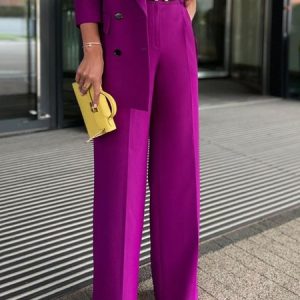 Regular Fit Urban Plain Pants, Pants, color:Purple|size:XXL, Stylewe