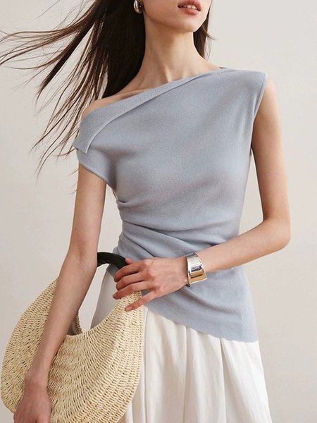 Urban Plain Cold Shoulder Ruched Regular Fit Shirt, Blouses and Shirts, color:As Picture|size:XL, Stylewe