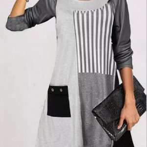 Crew Neck Long Sleeve Patchwork Casual Dress, Midi Dresses, Roselinlin - Online Catalog