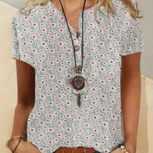 Casual Shirt Collar Short Sleeve Floral Blouse, Blouses & Shirts, Roselinlin - Online Catalog