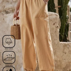 Cotton And Linen Plain Casual Loose Pants, Pants, Roselinlin - Online Catalog