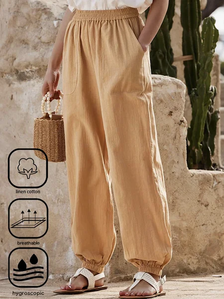 Cotton And Linen Plain Casual Loose Pants, Pants, Roselinlin - Online Catalog