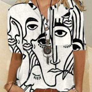 Short Sleeve V Neck Casual Blouse, Blouses & Shirts, Roselinlin - Online Catalog