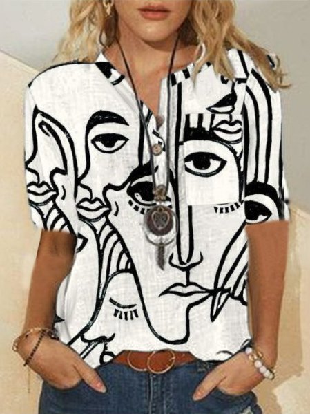 Short Sleeve V Neck Casual Blouse, Blouses & Shirts, Roselinlin - Online Catalog