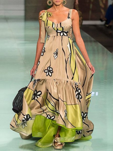 Vacation Spaghetti Floral Loosen Maxi Dress, Maxi Dresses, color:As Picture|size:XXL, Stylewe